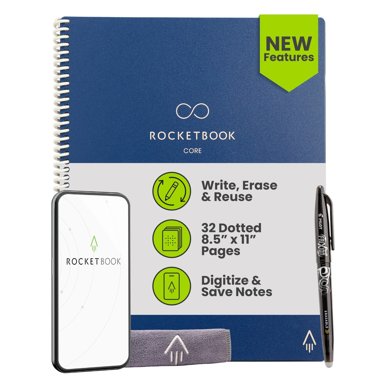 Buy now Rocketbook Core Reusable Spiral Notebook, Letter Size 8.5x11, Black - Dotted Pages, App-Connected, Erasable, Durable Cover, Ideal for School, Work, and Creative Projects Premium Letter Navy Blue at indiglob india