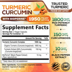 Turmeric Curcumin Supplement 95% Curcuminoids 1950mg with Organic Turmeric & BioPerine Black Pepper Extract for Best Absorption, Natural Vegan Joint Support, Non-GMO, Bottled in USA - 120 Capsules