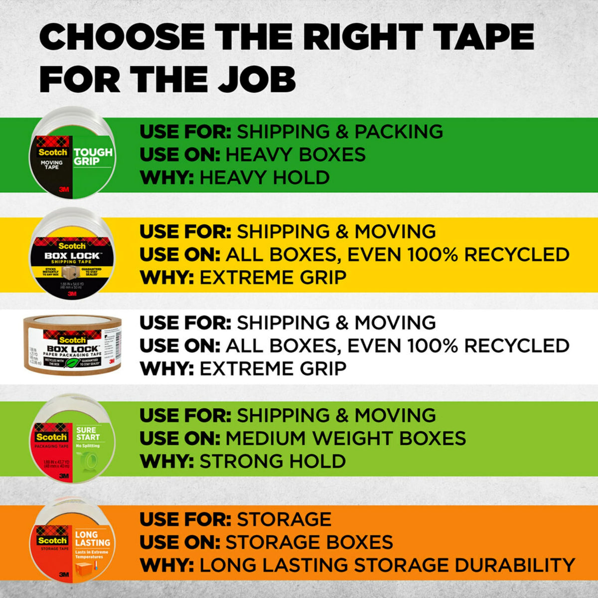Scotch Tough Grip Moving Tape, 1.88 in x 22.2 yd, 6 Rolls