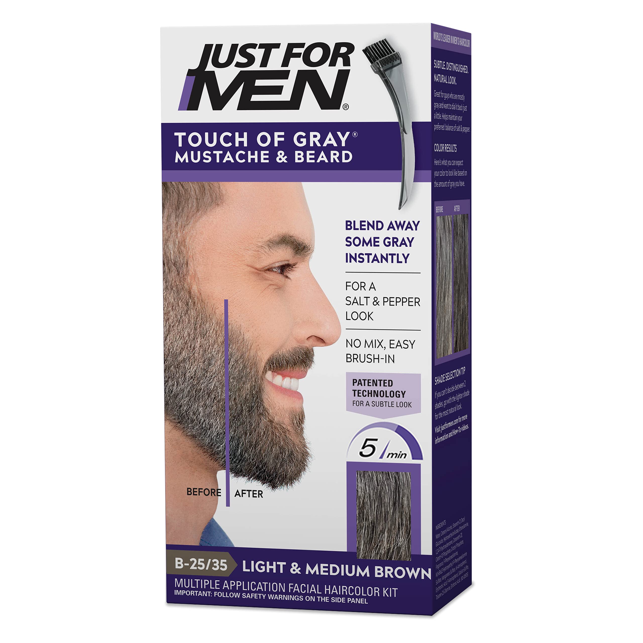 JUST FOR MEN Touch of Gray Mustache & Beard, Dark Brown & Black (1 Pack) | Touch of Gray Mustache & Beard dark brown/black instantly blends away gray for subtle salt & pepper look. Easy application.