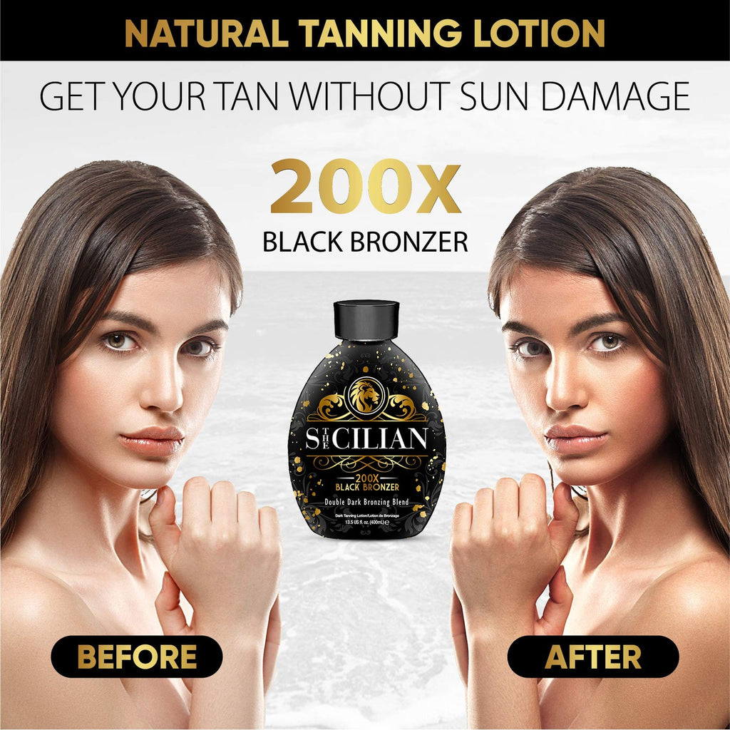 Buy now The Sicilian 200X Dark Black Bronzer Tanning Lotion - BEST for Glowing Skin - Gradual Bronzing & Sunless Self Tanner Lotion - Luxurious Sunless Body Tanning Lotion Nourishes Skin at indiglob india