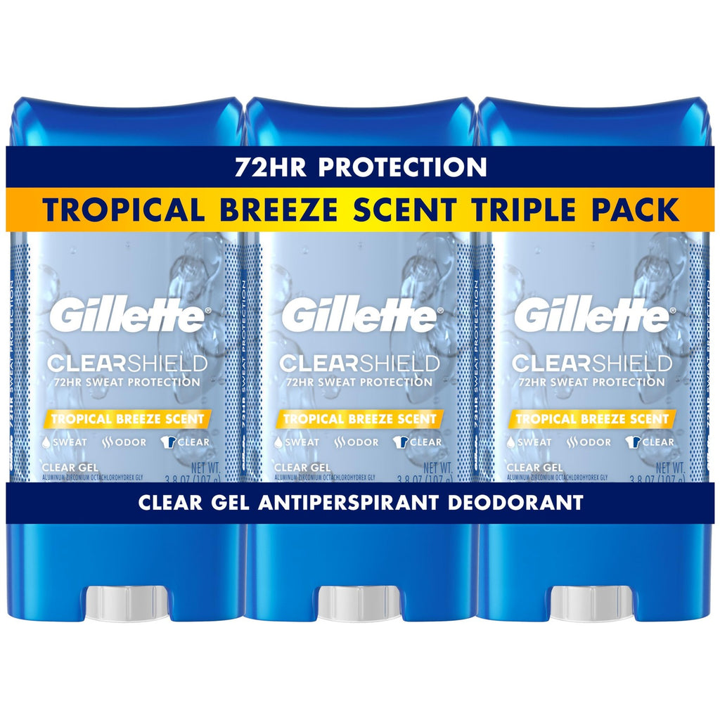Gillette Antiperspirant and Deodorant for Men, 72hr Sweat & Odor Protection, Long Lasting Freshness, Anti-White Mark Technology, Clear Gel, Cool Wave Scent, 3.8 oz (Pack of 3)