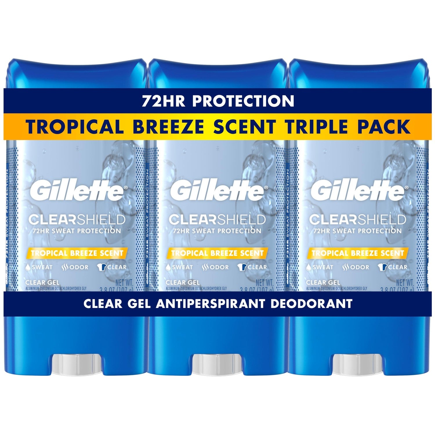 Gillette Antiperspirant and Deodorant for Men, 72hr Sweat & Odor Protection, Long Lasting Freshness, Anti-White Mark Technology, Clear Gel, Cool Wave Scent, 3.8 oz (Pack of 3)