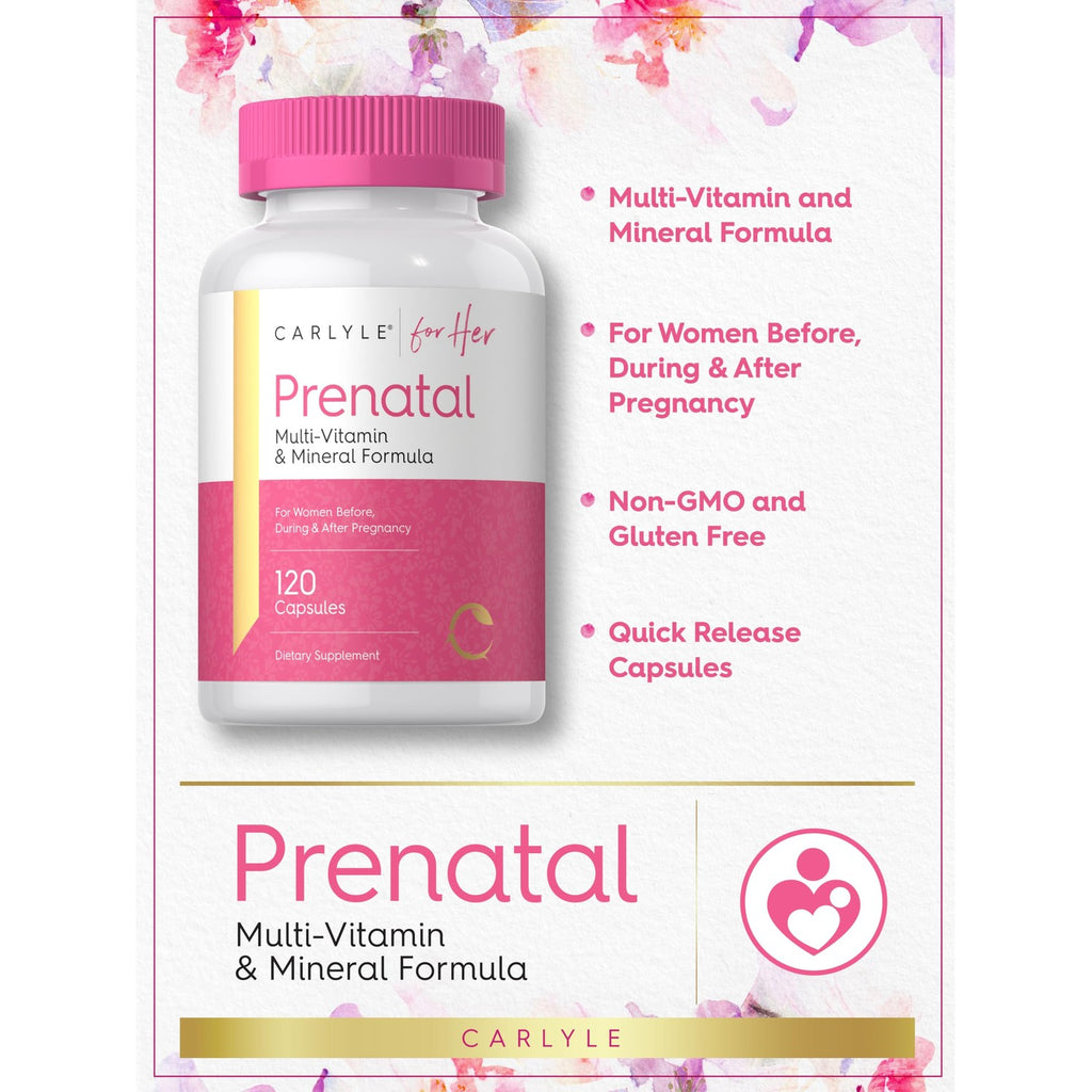 Carlyle Prenatal Vitamins for Women | 120 Capsules | Multivitamin and Mineral Formula with Folic Acid | Non-GMO and Gluten Free Supplement | For Her