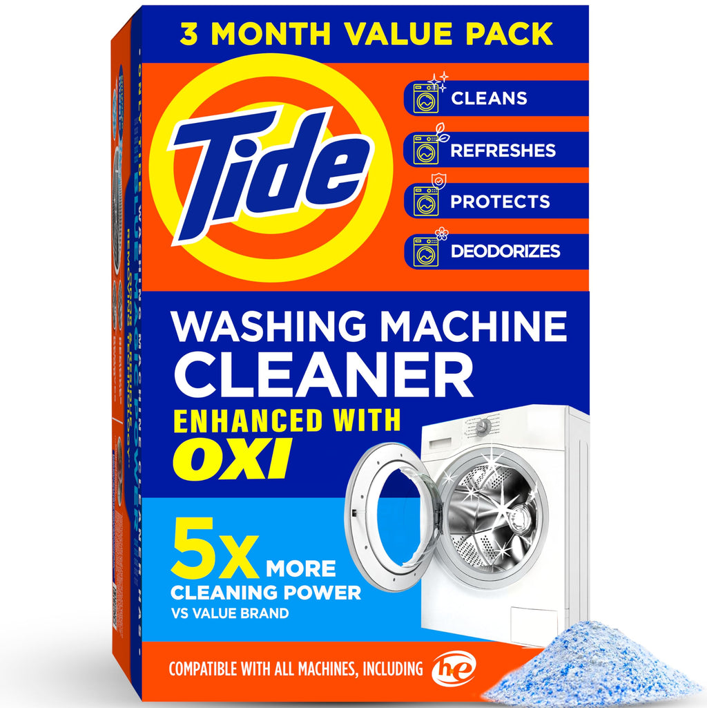 Buy now Washing Machine Cleaner by Tide, Washer Machine Cleaner with Oxi for Front and Top Loader Washer Machines, Deep Cleaning Odor Eliminator, 3 Month Supply at indiglob india