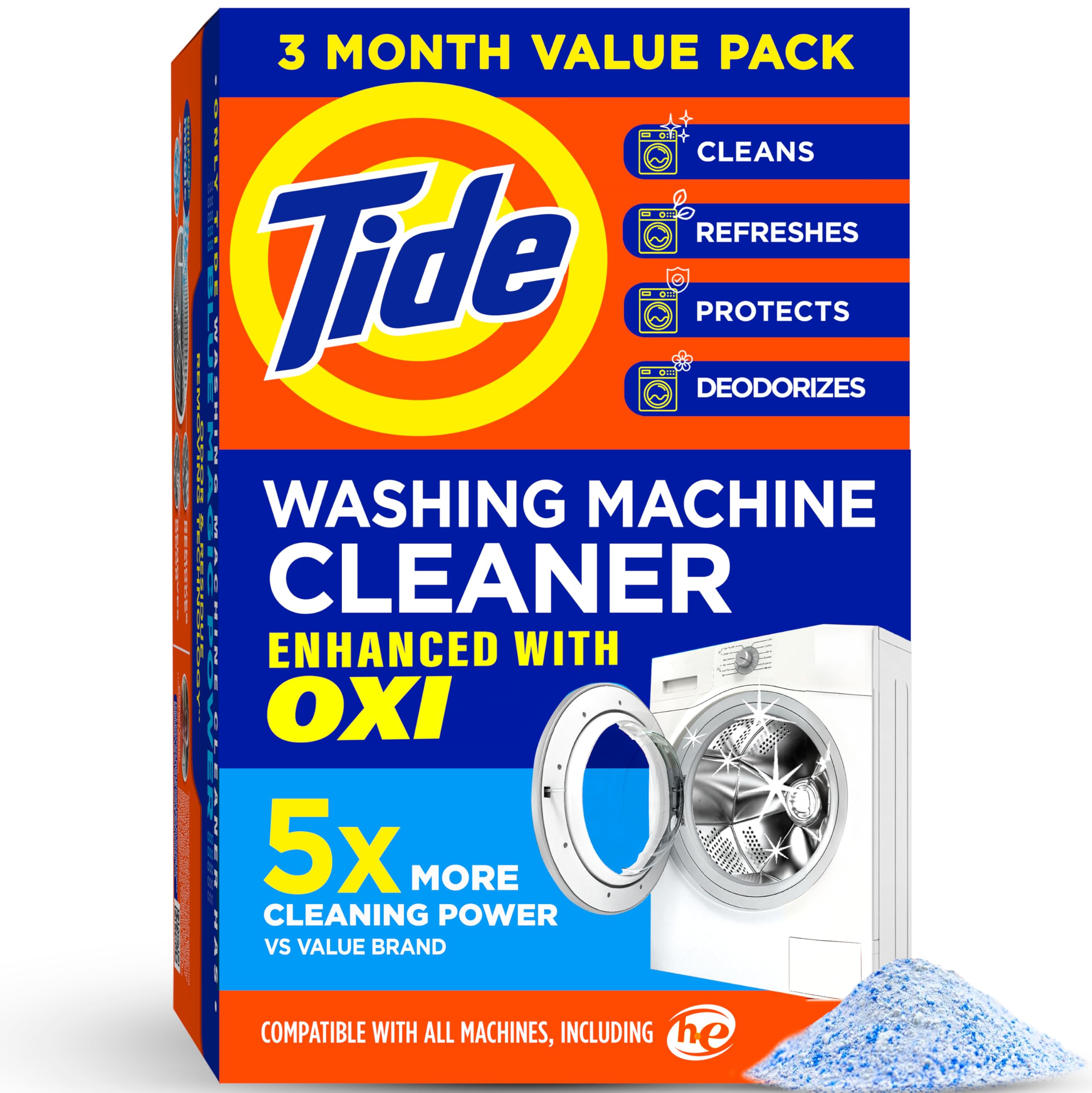 Buy now Washing Machine Cleaner by Tide, Washer Machine Cleaner with Oxi for Front and Top Loader Washer Machines, Deep Cleaning Odor Eliminator, 3 Month Supply at indiglob india