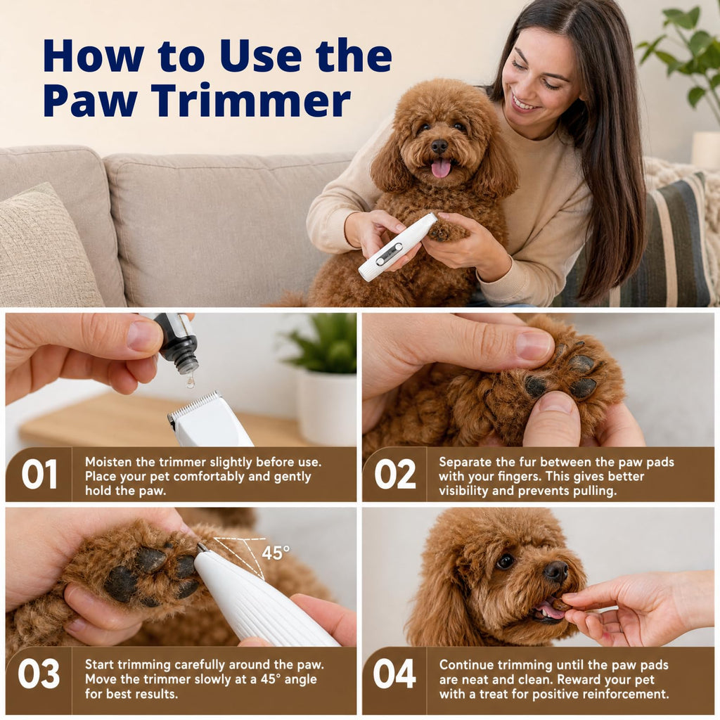 Silent Pet Paw Trimmer | Cordless Paw Trimmer for Grooming w/Light