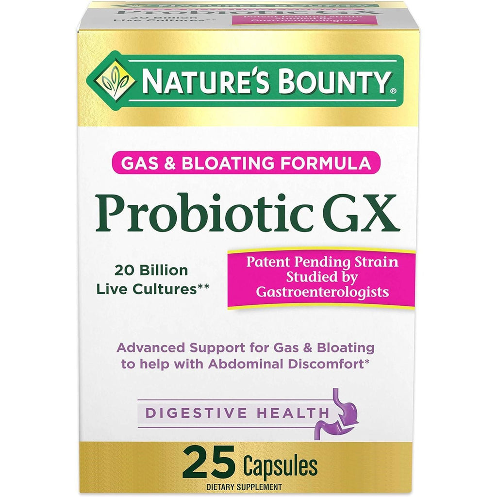 Buy now Nature's Bounty Probiotic GX, Helps with Occasional Gas and Bloating, Dietary Supplement, Digestive Health, 25 Capsules 25 Count (Pack of 1) Probiotic GX at indiglob india