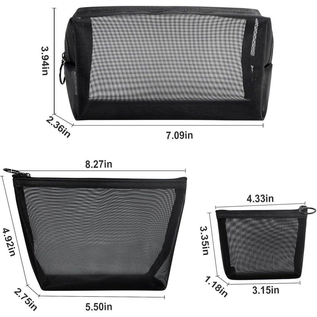 Buy now Aosbos 3-Pack Mesh Cosmetic Bag Set - Travel/On-The-Go Makeup Storage, Zipper Closure Small Pouch at indiglob india