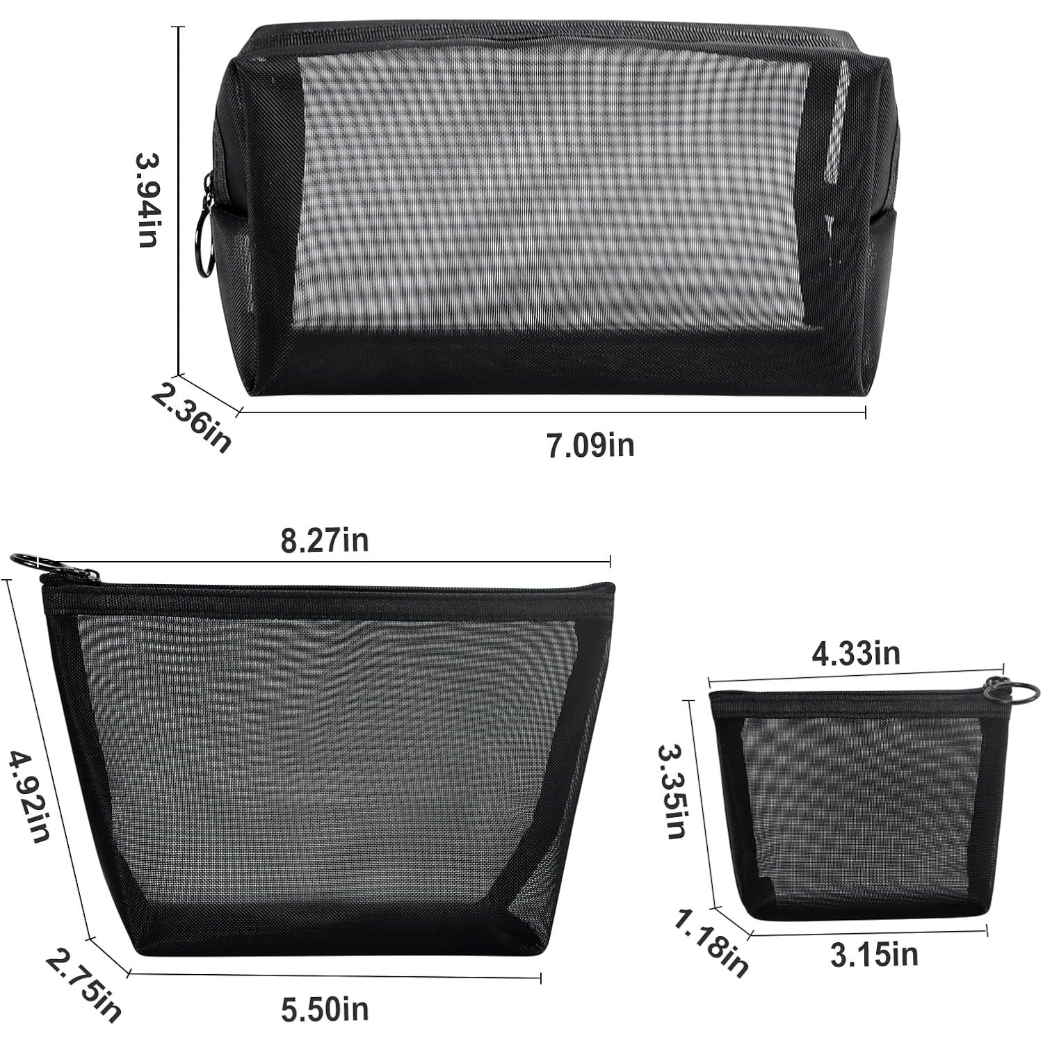 Buy now Aosbos 3-Pack Mesh Cosmetic Bag Set - Travel/On-The-Go Makeup Storage, Zipper Closure Small Pouch at indiglob india