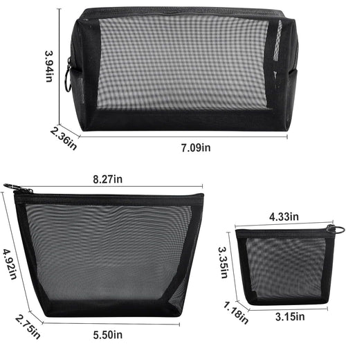 Buy now Aosbos 3-Pack Mesh Cosmetic Bag Set - Travel/On-The-Go Makeup Storage, Zipper Closure Small Pouch at indiglob india