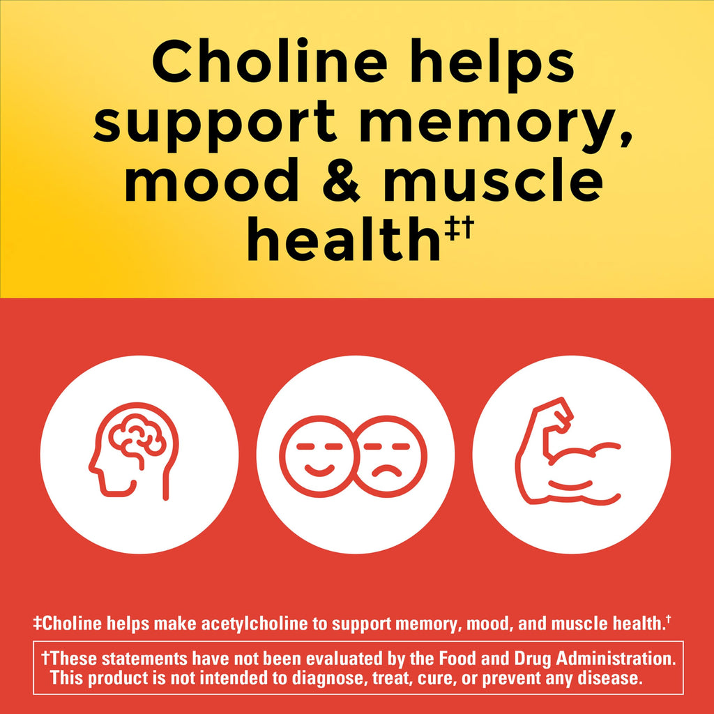 Nature Made Extra Strength Dosage Choline Supplements, 60 Capsules | Choline Supplements 800 Mg per 3 Capsules, Brain Health, Mood, Muscle & Liver Support, Vegetarian, 20 Day Supply