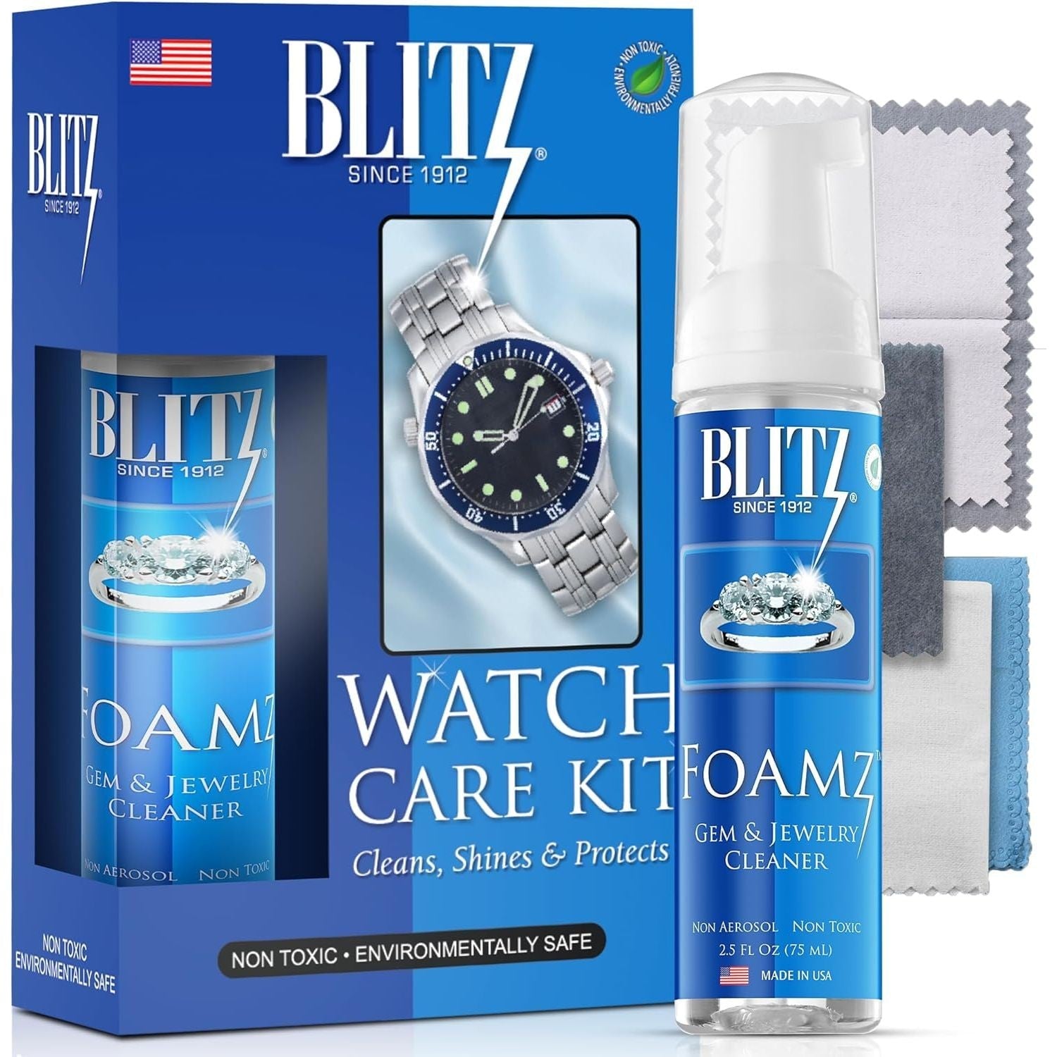 Buy now Blitz Watch Care Kit Watch Cleaning Set for Gold, Silver, Platinum, & Leather Bands Non-Porous, Precious & Semi-Precious Stone Settings Nontoxic, Non-Abrasive, & Planet Friendly Made in the USA Pack of 2 at indiglob india