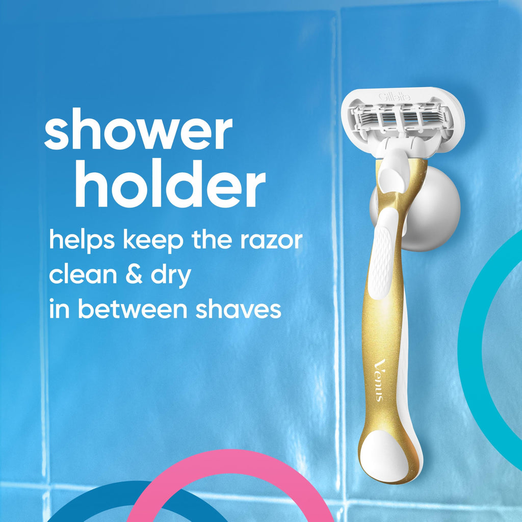 Gillette Venus Extra Smooth Sensitive Gold Women's Razor Handle + 2 Blade Refills, includes Shower Holder