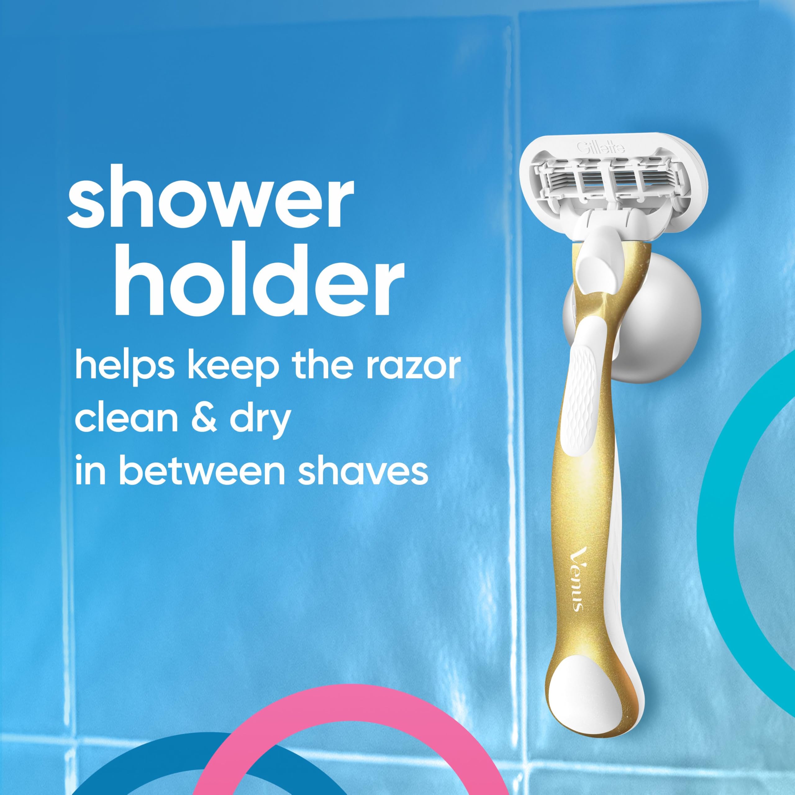 Gillette Venus Extra Smooth Sensitive Gold Women's Razor Handle + 2 Blade Refills, includes Shower Holder