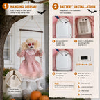 TW SHINE Halloween Animatronic Doll Decorations Outdoor, Animated Hanging Swinging Girl with Lighted Eyes Creepy Sounds, Sound Activated Scary Halloween Prop Decor for Outside Indoor Haunted House