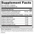 NATURELO Vegan Iron Supplement with Vitamin C & Organic Whole Foods, 90 Ct | Gentle Iron Capsules for Women & Men with this Mineral Deficiency - Including Pregnancy, Anemia and Vegan Diets