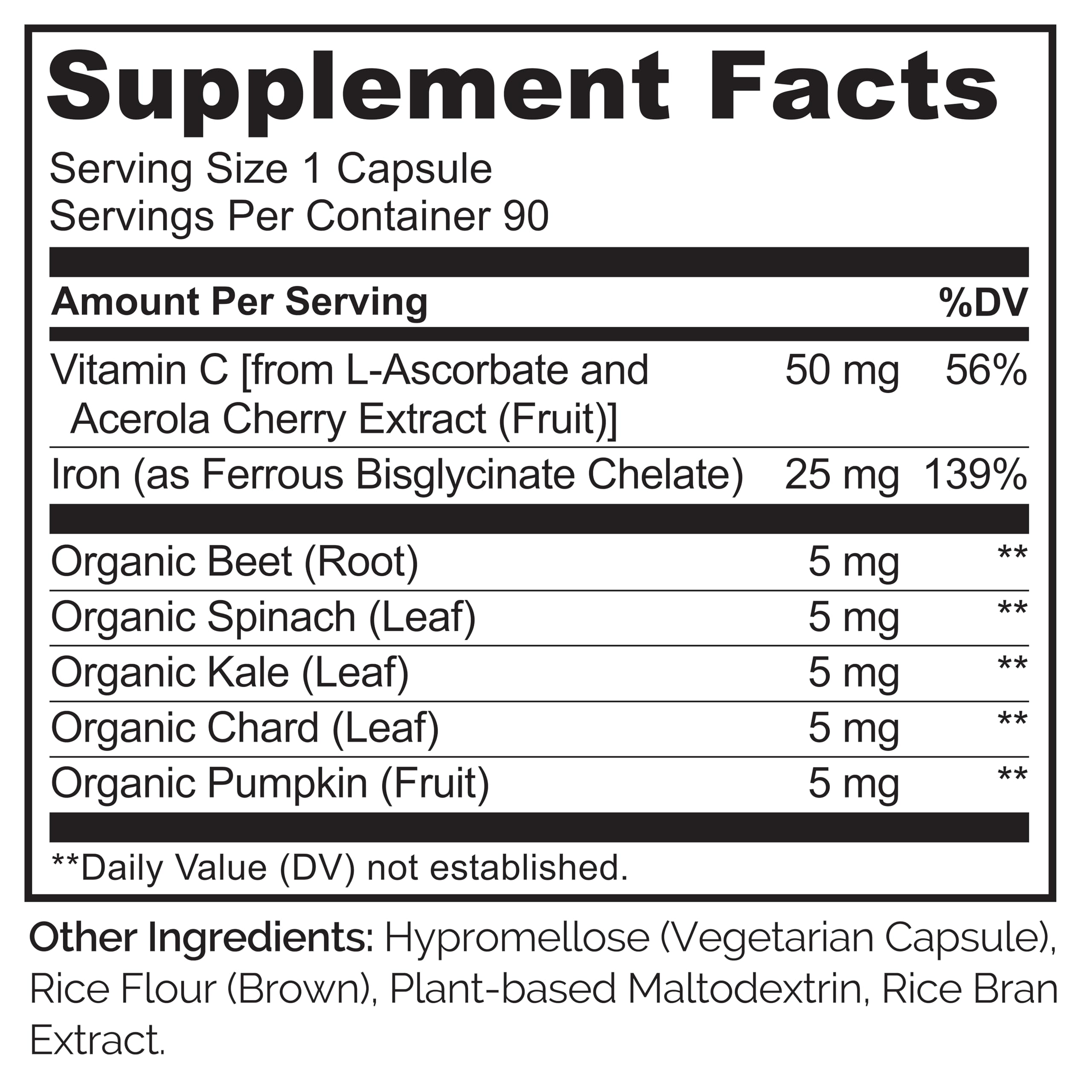 NATURELO Vegan Iron Supplement with Vitamin C & Organic Whole Foods, 90 Ct | Gentle Iron Capsules for Women & Men with this Mineral Deficiency - Including Pregnancy, Anemia and Vegan Diets