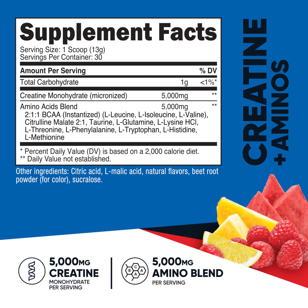 Nutricost Creatine + Aminos BCAA Blend (Fruit Punch Flavored) 30 Servings