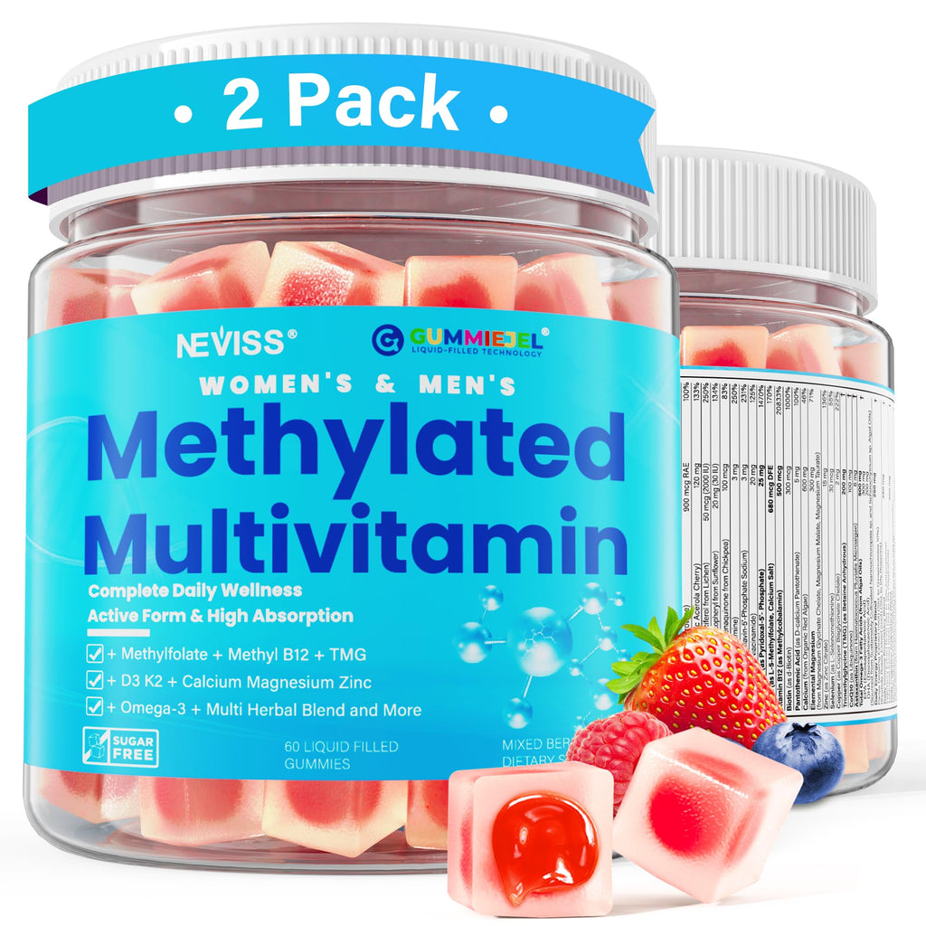 Methylated Multivitamin for Women & Men Gummies w/ Omega-3, Calcium, D3 K2, Methylfolate & B12, TMG, Daily Vitamins, Mag, CoQ10, Probiotic for 18 30 40 50 60 70+, Overall Health - Vegan, Sugar Free