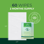 NOVEHA 60PCs Tea Tree Oil Eyelid & Lash Wipes | With Hyaluronic Acid, Green Tea & Chamomile For Blepharitis, Itchy & Stye Eyes, Individually Wrapped, Natural Eyelash Makeup Remover & Daily Cleanser
