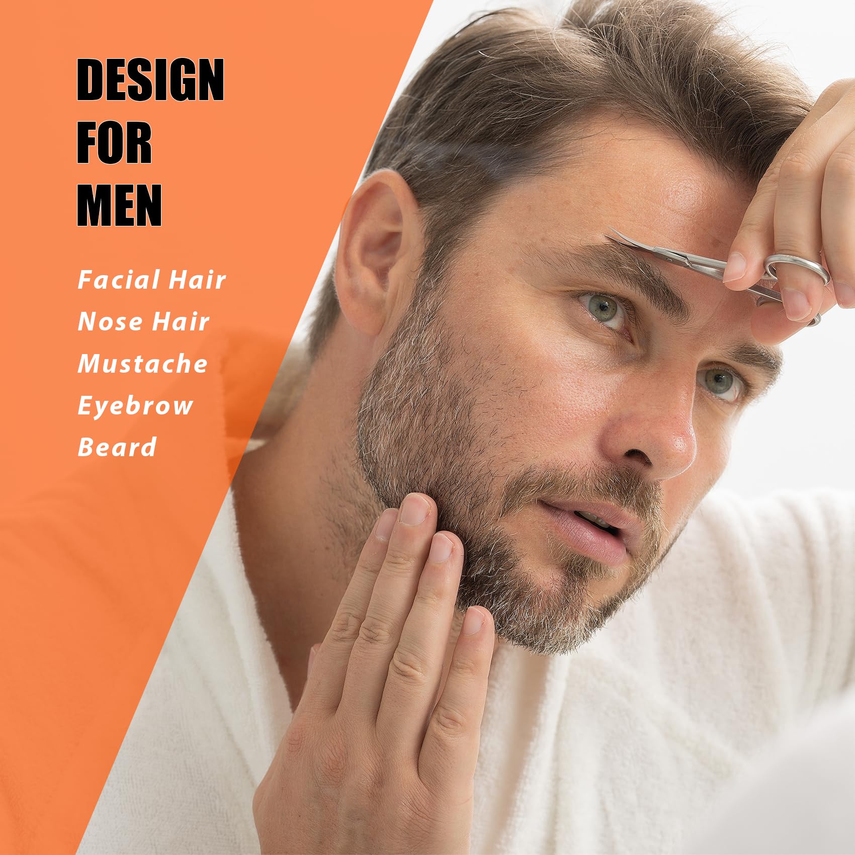 Facial Hair Small Grooming Scissors For Men Women, 2PCS Silver | Eyebrow, Nose Hair, Mustache, Beard, Eyelashes, Ear Trimming Kit, Curved and Rounded Safety Tip, Hair Cutting Clippers