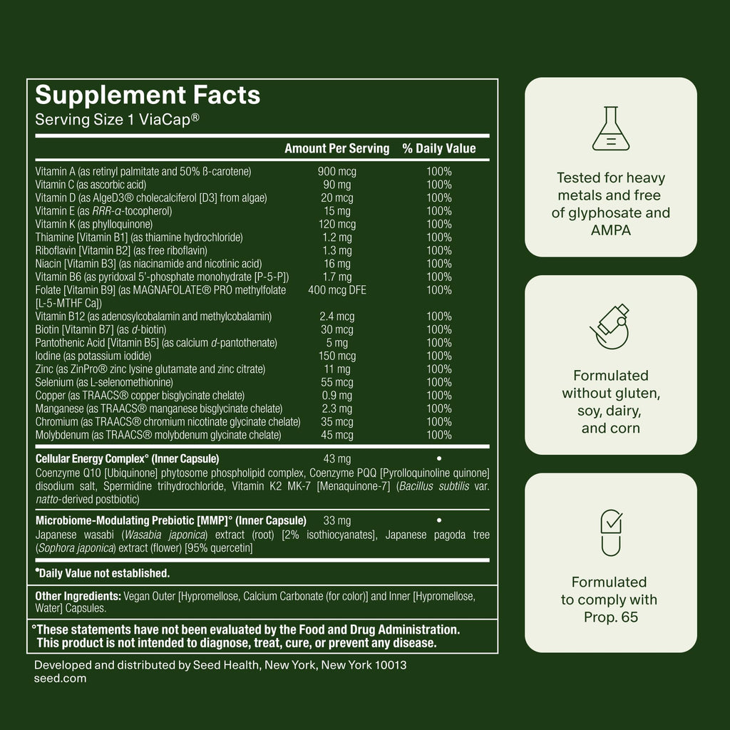 Seed DM-02 Daily Multivitamin - for Adults - 30-Day Supply with Jar | 100% DV Nutrition - 20 Essential Vitamins & Minerals - Immune, Bone, Hair, Skin & Nail Health - Vegan Capsules