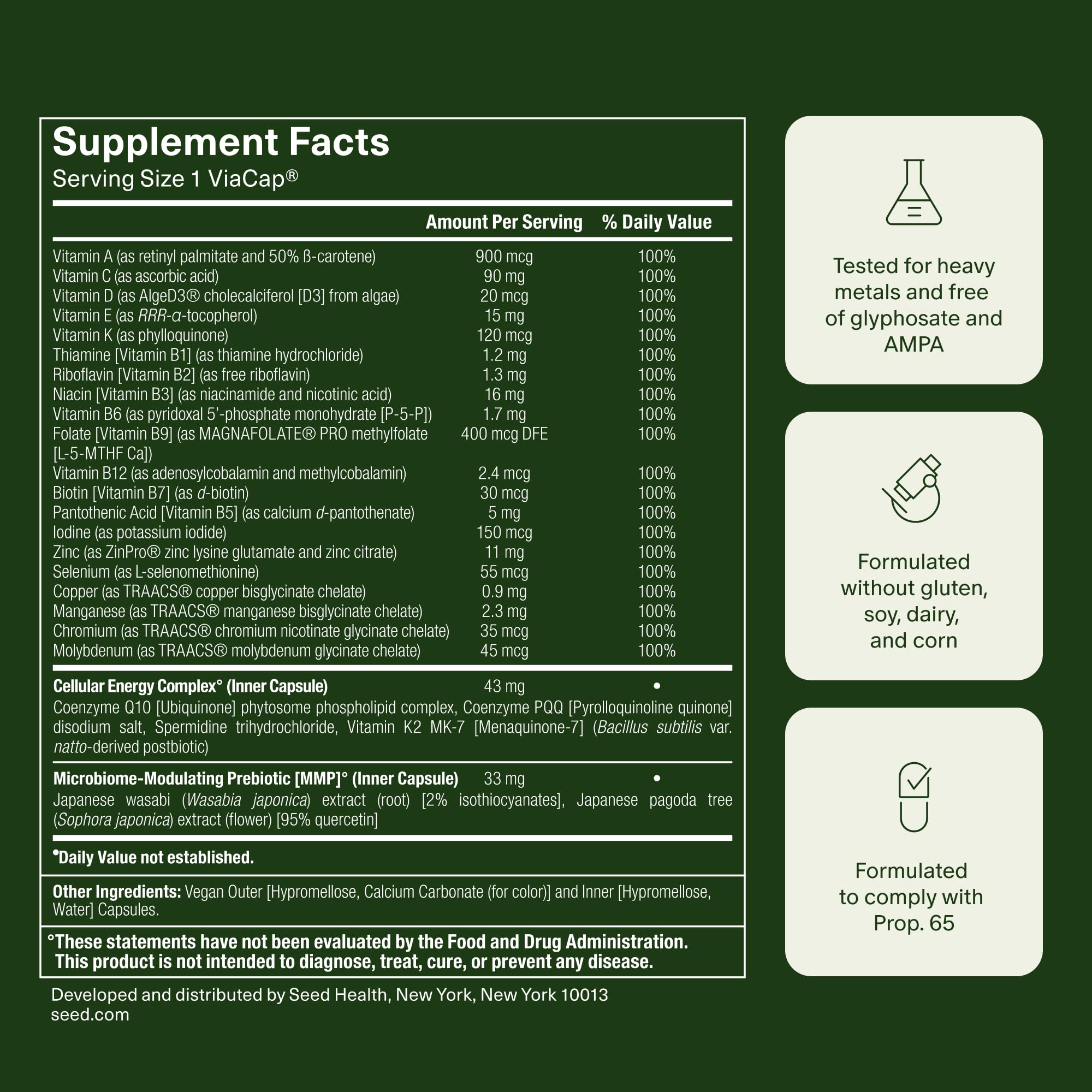 Seed DM-02 Daily Multivitamin - for Adults - 30-Day Supply with Jar | 100% DV Nutrition - 20 Essential Vitamins & Minerals - Immune, Bone, Hair, Skin & Nail Health - Vegan Capsules