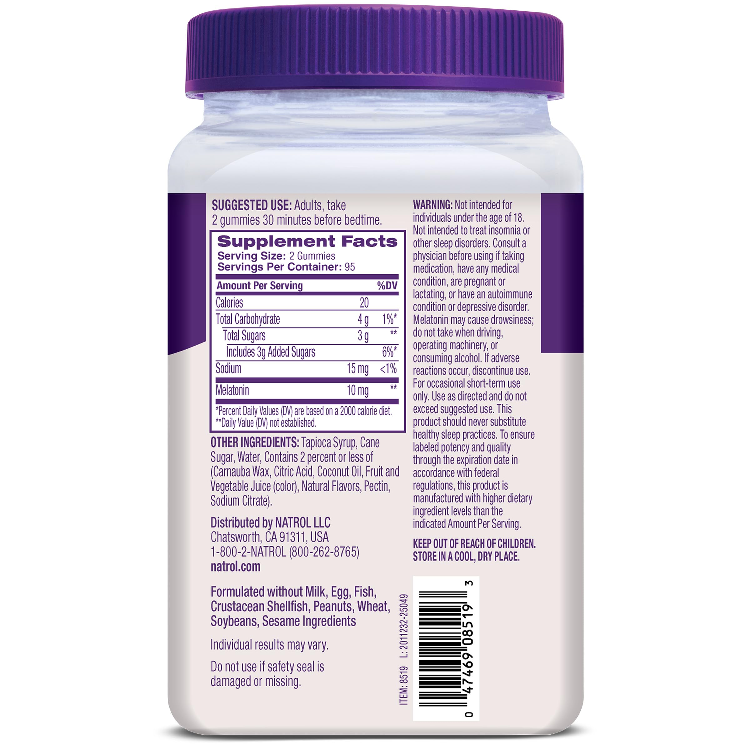 Natrol Melatonin 10 mg Gummies, Sleep Support for Adults, 190 Gummies | Supplement to Fall Asleep Faster & Stay Asleep Longer, Wake Up Refreshed, 100% Drug-Free, Strawberry-flavored, 95 Day Supply
