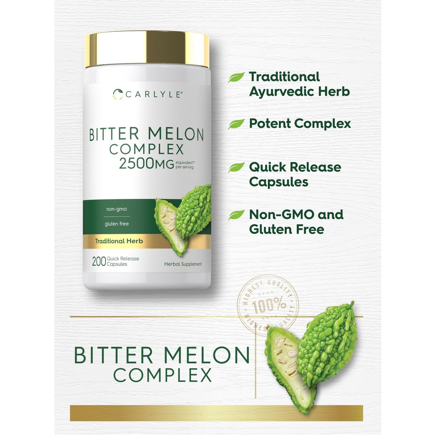 Carlyle Bitter Melon Complex | 200 Capsules | Traditional Herbal Extract Supplement | Non-GMO & Gluten Free