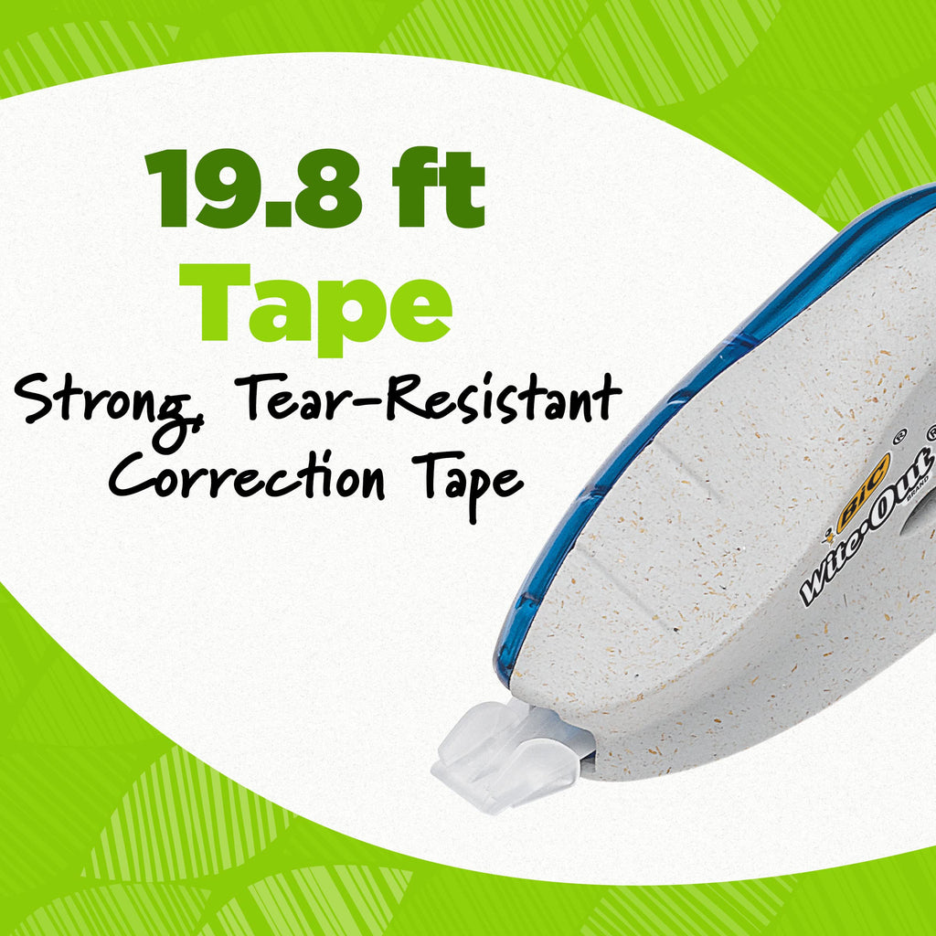 BIC Ecolutions Wite-Out Brand, 19.6 Feet, 2-Count Pack, Correction Tape Made from 56% Recycled Plastic Excluding Tape