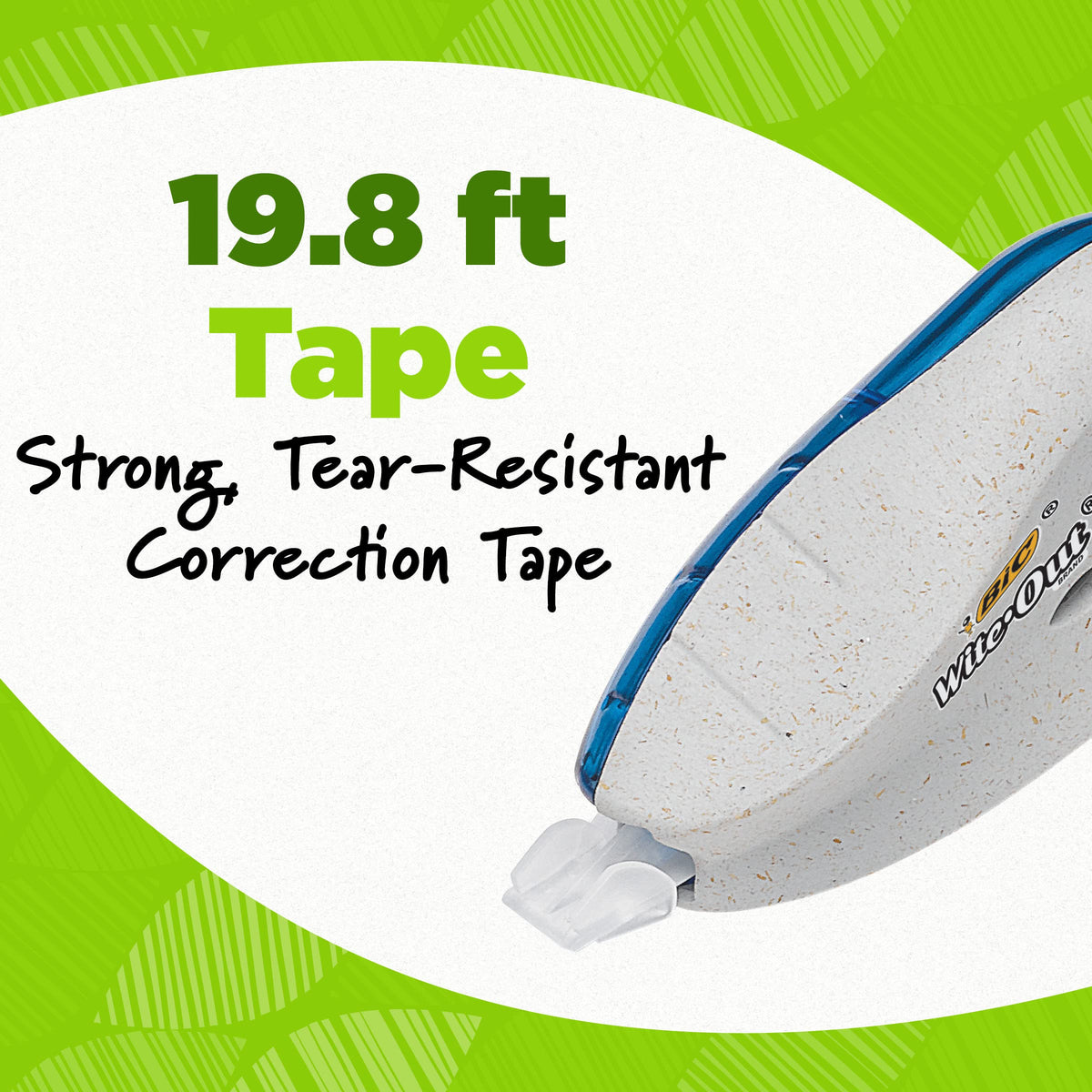 BIC Ecolutions Wite-Out Brand, 19.6 Feet, 2-Count Pack, Correction Tape Made from 56% Recycled Plastic Excluding Tape
