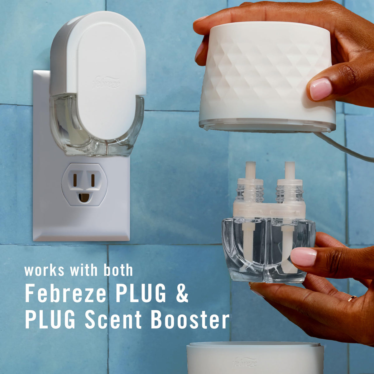 Febreze Plug Scent Booster Starter Kit, Oil Diffuser, Air Freshener Plug in, Continuous Scent, 2 Devices + 2 Baked Cinnamon Apple Refill