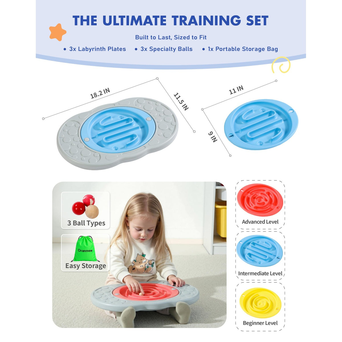 Kids Maze Balance Board with Bag, 2-in-1 Sensory Training Toy, Ages 3-12