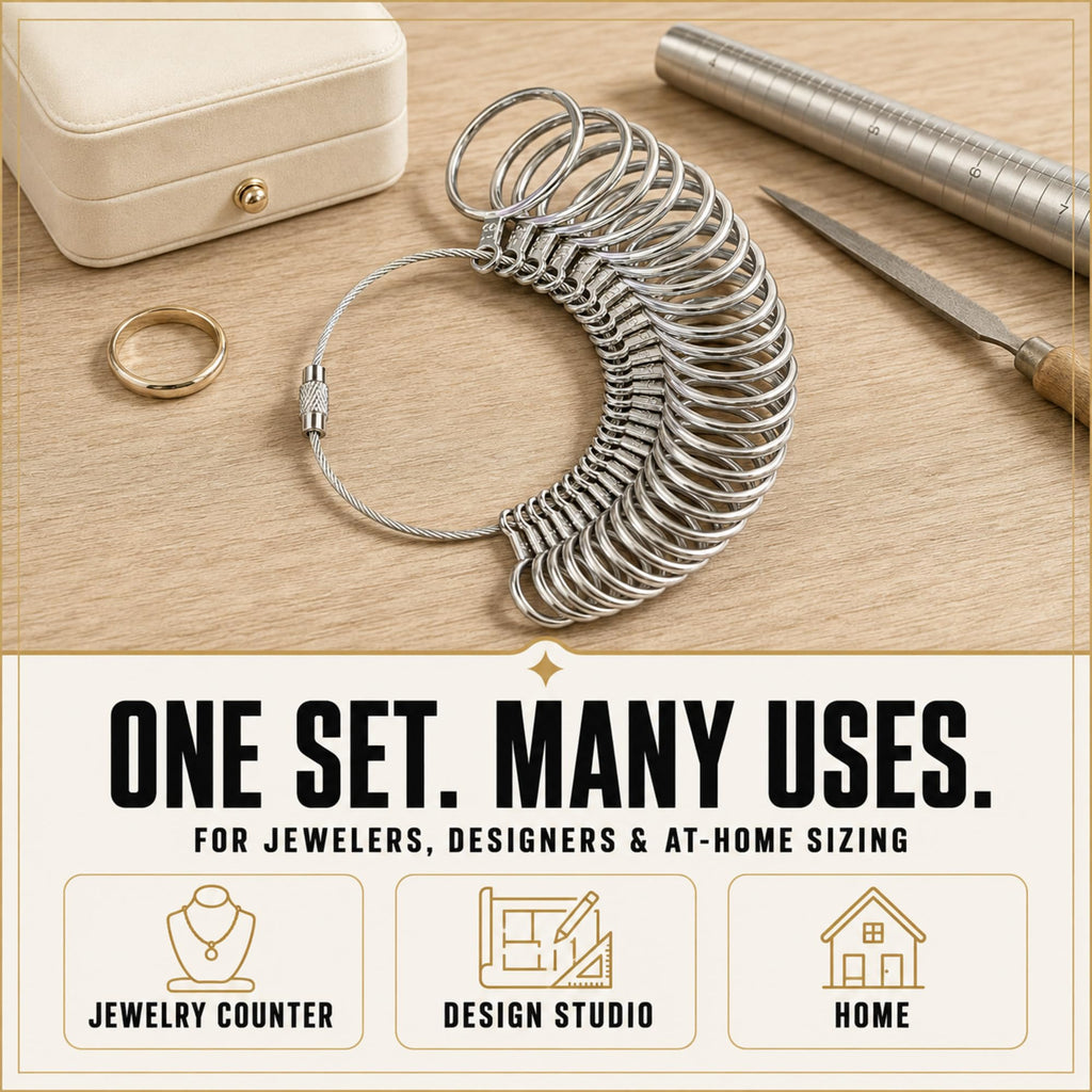 Ring Sizer Measuring Tool Stainless Steel Finger Rings Gauge 0-13 Sizing Measuring with Half Size 27 Pcs