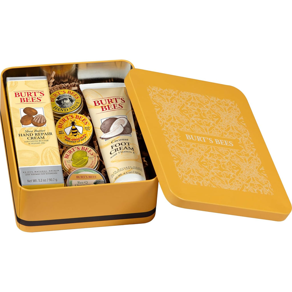 Buy now Burt's Bees Gifts Ideas - Classics Set, 6 Products in Giftable Tin â€“ Cuticle Cream, Hand Salve, Lip Balm, Res-Q Ointment, Hand Repair and Foot Cream at indiglob india