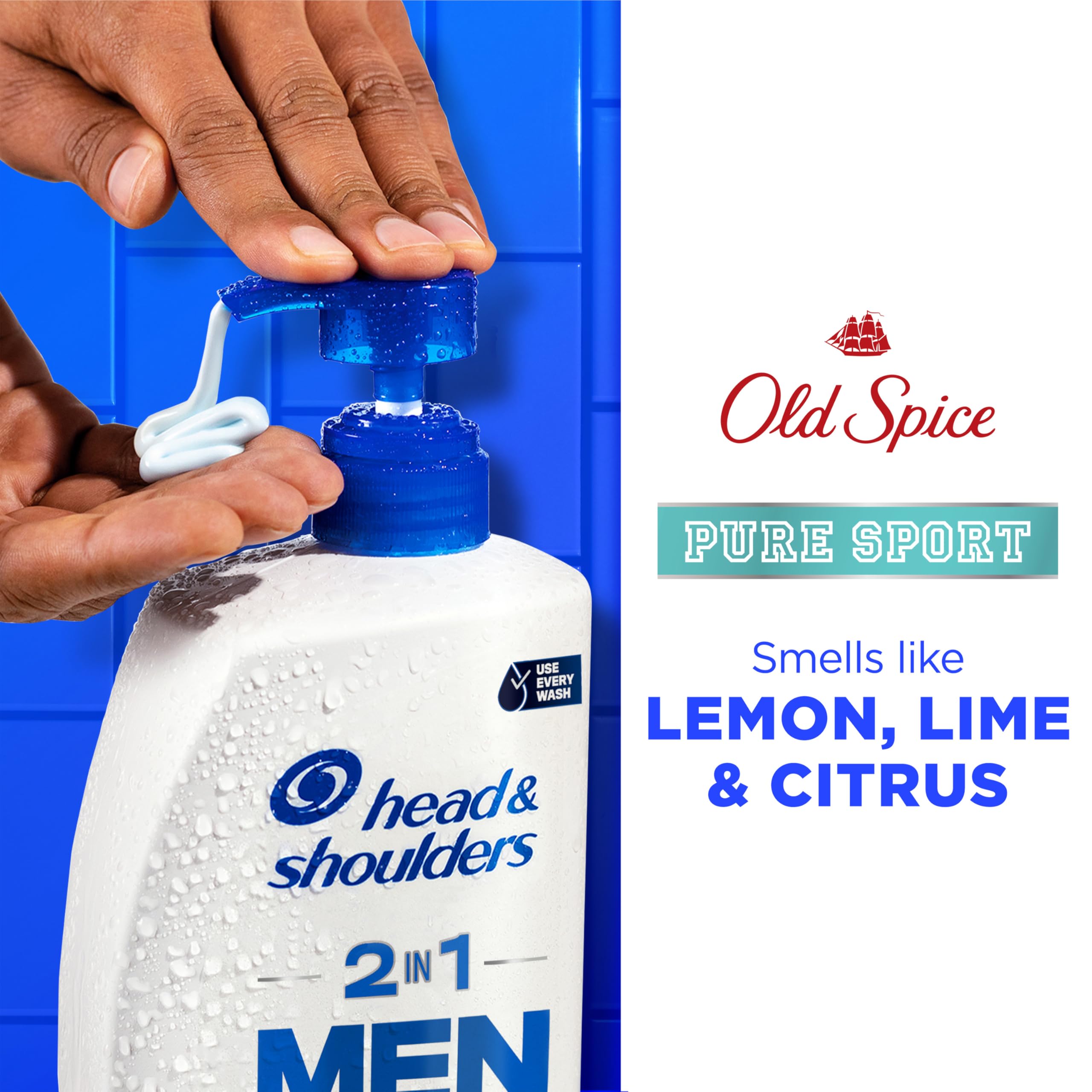Head & Shoulders Old Spice Pure Sport 2-in-1 Anti-Dandruff Shampoo and Conditioner Twin Pack, 72-Hour Protection, 31.4 fl oz Each