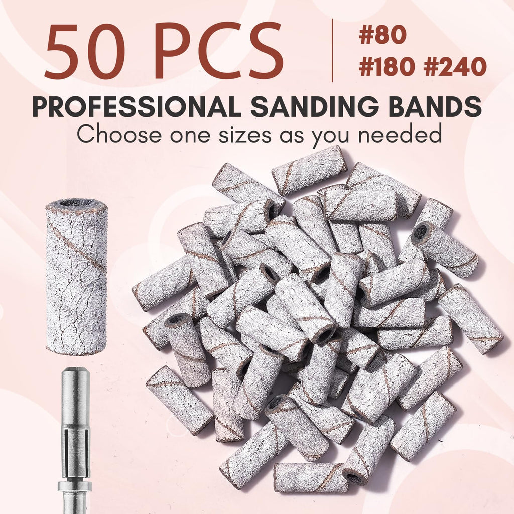 Makartt Sanding Bands for Nail Drill:50 Pcs Small Sanding (White, #180) | Nail Sanding Files with 2026 Upgrade Design 3.1mm Mandrel Bits,180 Medium Grits