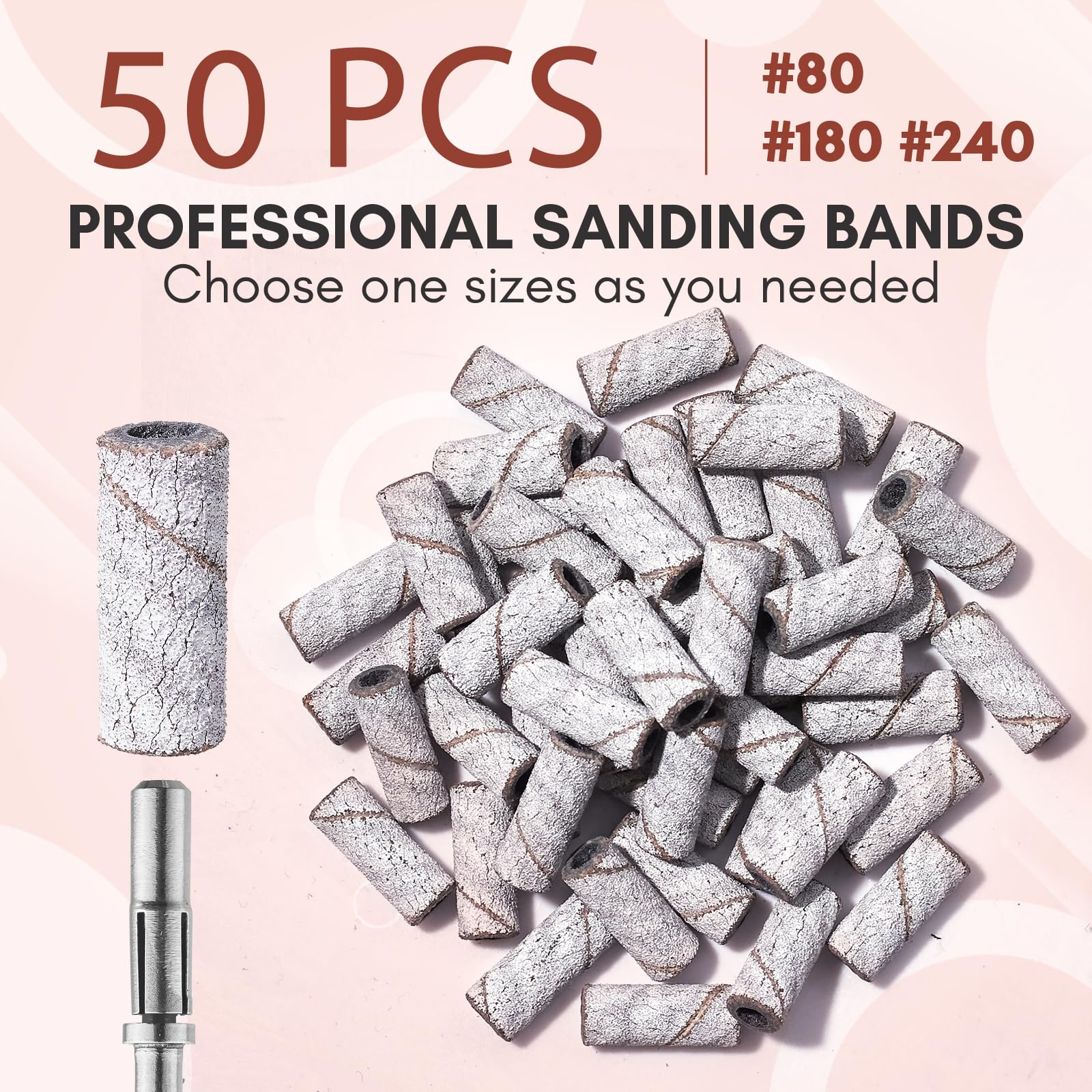 Makartt Sanding Bands for Nail Drill:50 Pcs Small Sanding (White, #180) | Nail Sanding Files with 2026 Upgrade Design 3.1mm Mandrel Bits,180 Medium Grits
