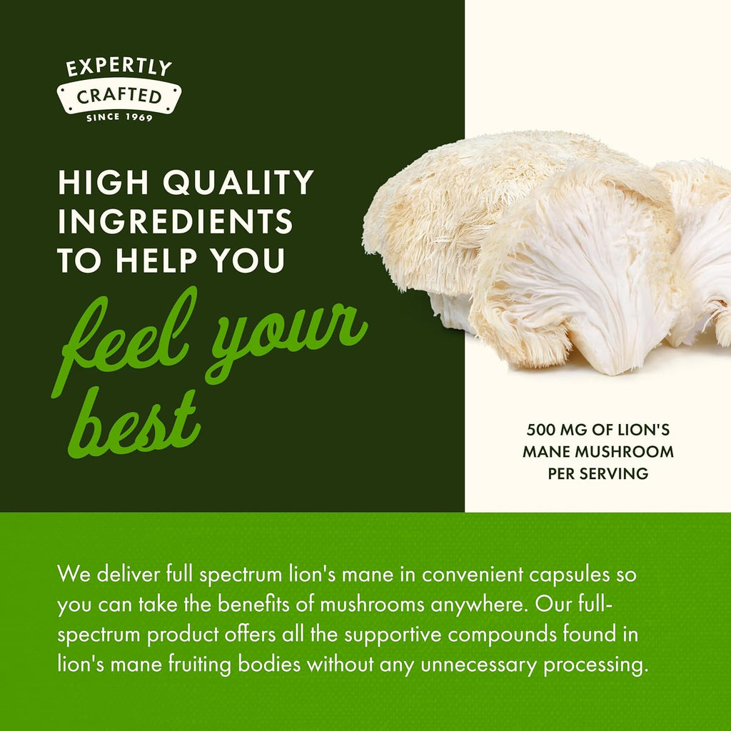 Buy now Swanson Lion's Mane Mushroom Capsules - 500 mg Each, 60 Capsules - Herbal Supplement Supporting Cognitive Function at indiglob india