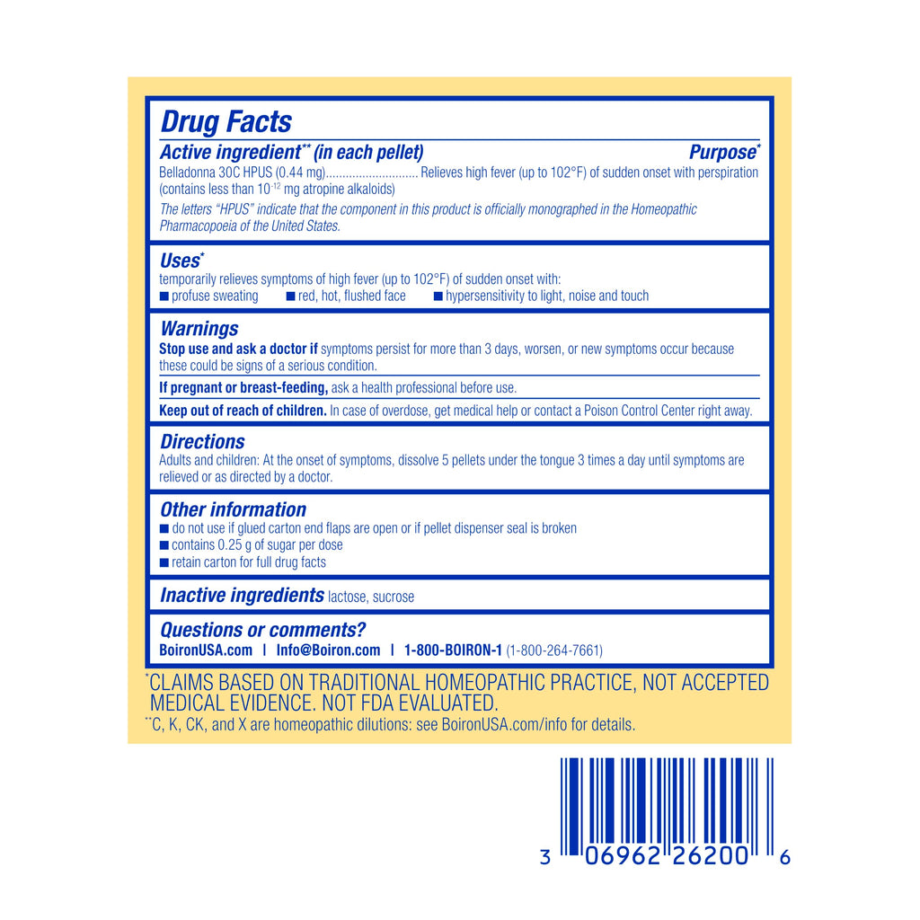 Boiron Belladonna 30C for High Fever - 240 Pellets