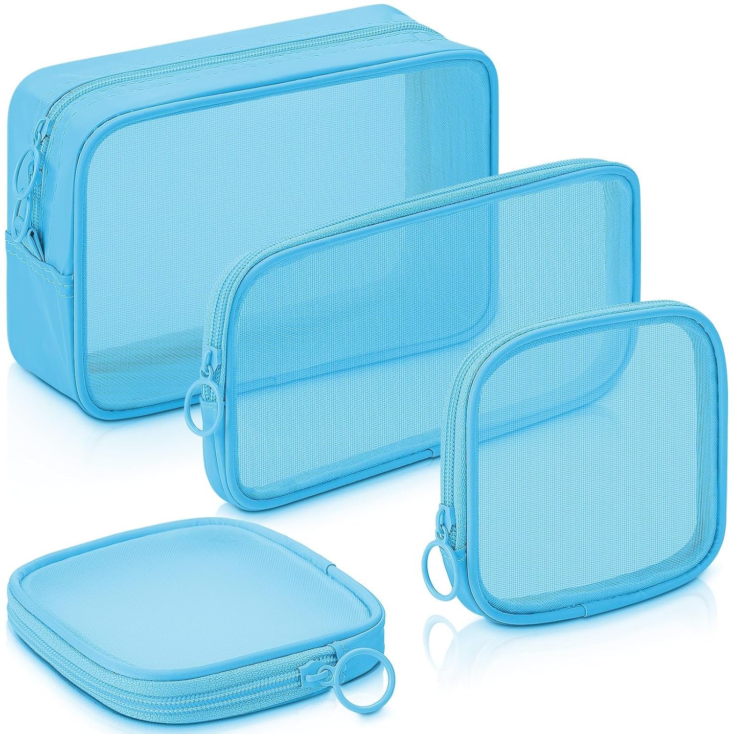 Buy now Weewooday 4 Pcs Mesh Makeup Bag Mesh Cosmetic Bag Travel Toiletry Pouch with Zipper Mini Makeup Cosmetic Purse for Daily Accessory(Small,Black) Small, Large, Medium Blue at indiglob india