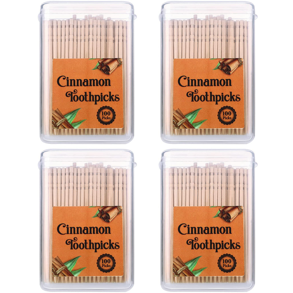 Mumufy 400 Pcs Cinnamon Toothpicks, 4 Clear Plastic Boxes
