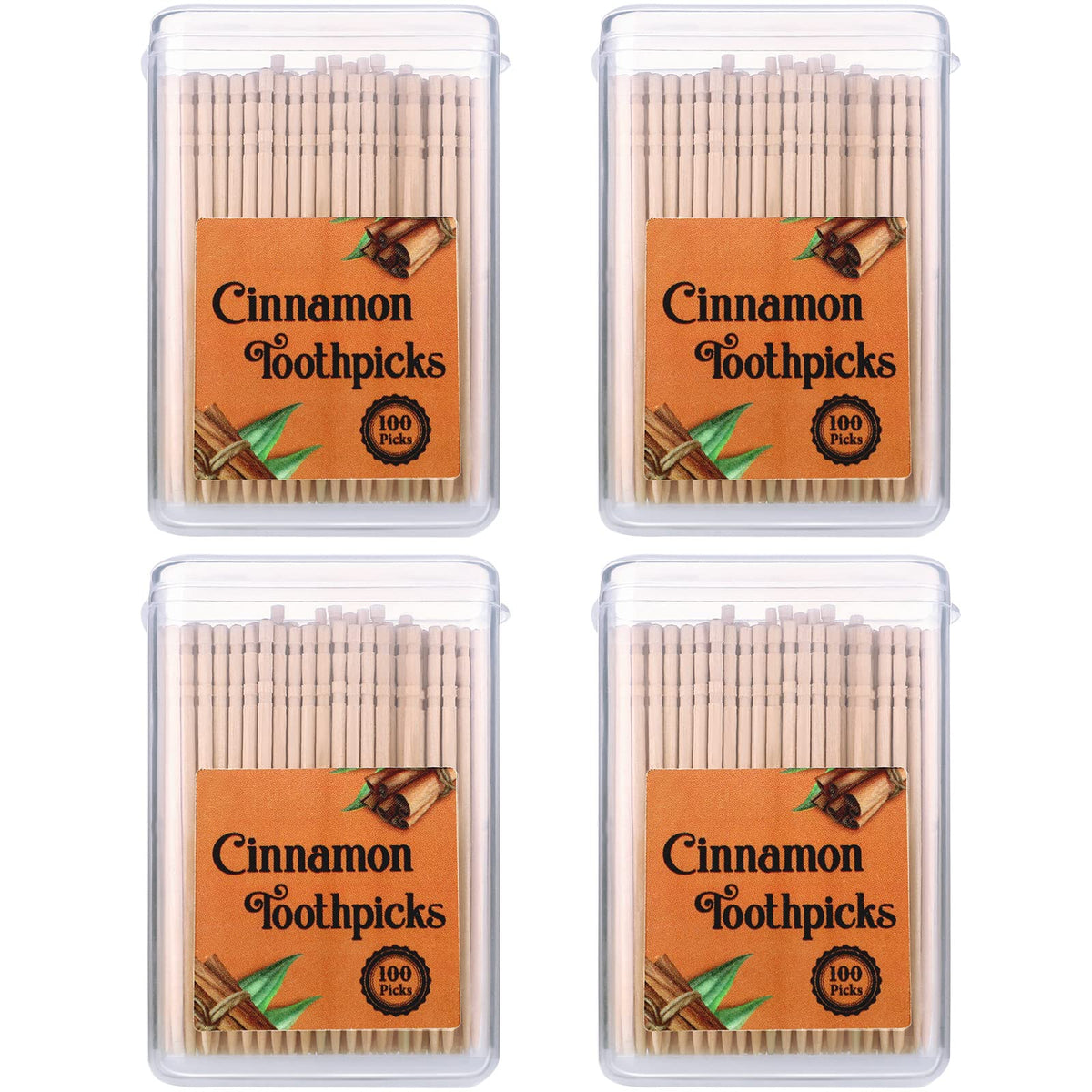 Mumufy 400 Pcs Cinnamon Toothpicks, 4 Clear Plastic Boxes