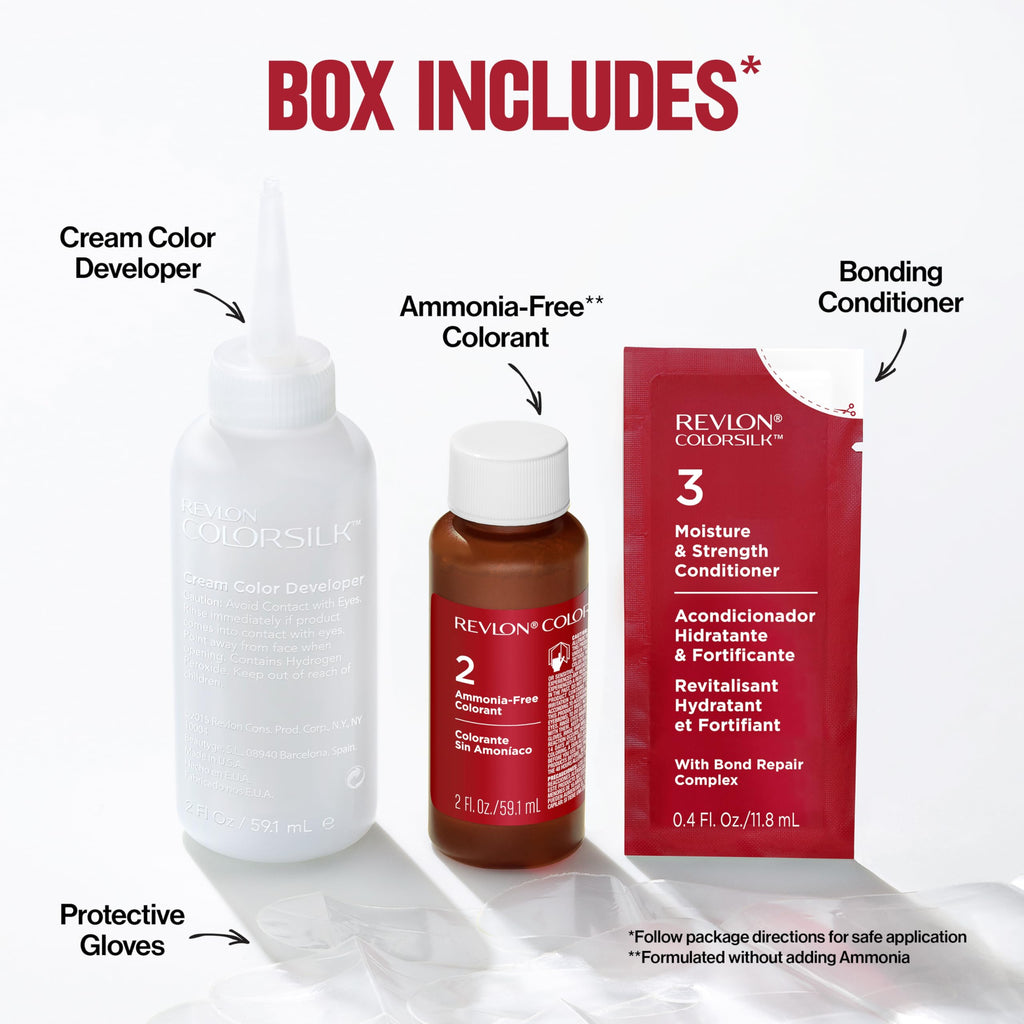 Buy now Revlon ColorSilk with Bond Repair Complex, Permanent Hair Color, 100% Gray Coverage, Ammonia Free Dye, Vegan Keratin, 45 Bright Auburn, 3 pack at indiglob india