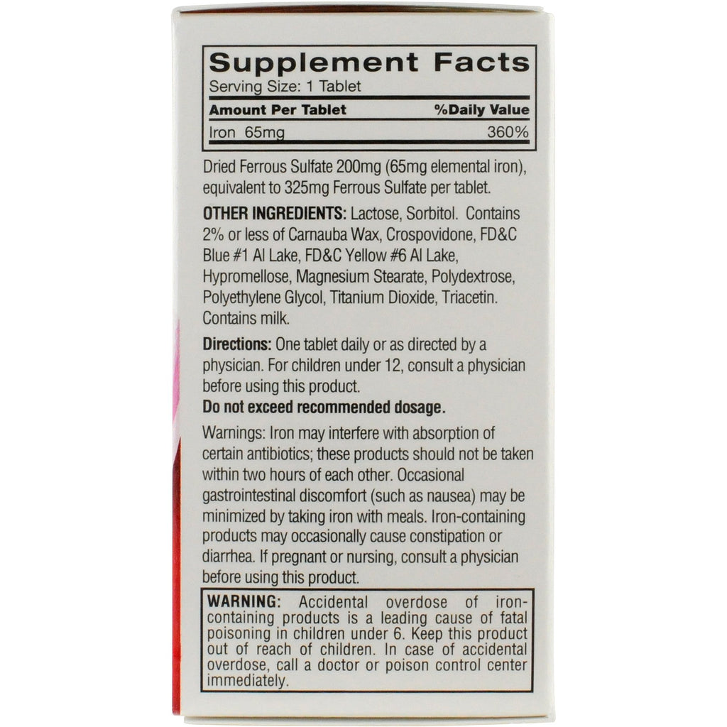 Feosol Original Iron Supplement Tablets, Non-heme, 65mg Iron per Pill, 1 Per Day, 120ct, 4 Month Supply, for Energy and Immune System Support, Made in USA | Iron supplements for energy and immune system support, small coated ferrous sulfate tablets
