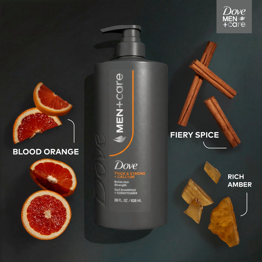 DOVE MEN + CARE Shampoo 1 count Thick & Strong, Builds Hair Strength, with Calcium 28 Fl oz