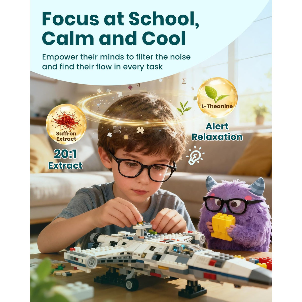 Saffron Gummies Kids & Happy Calm, Magnesium Gummies for Kids, 60 Days