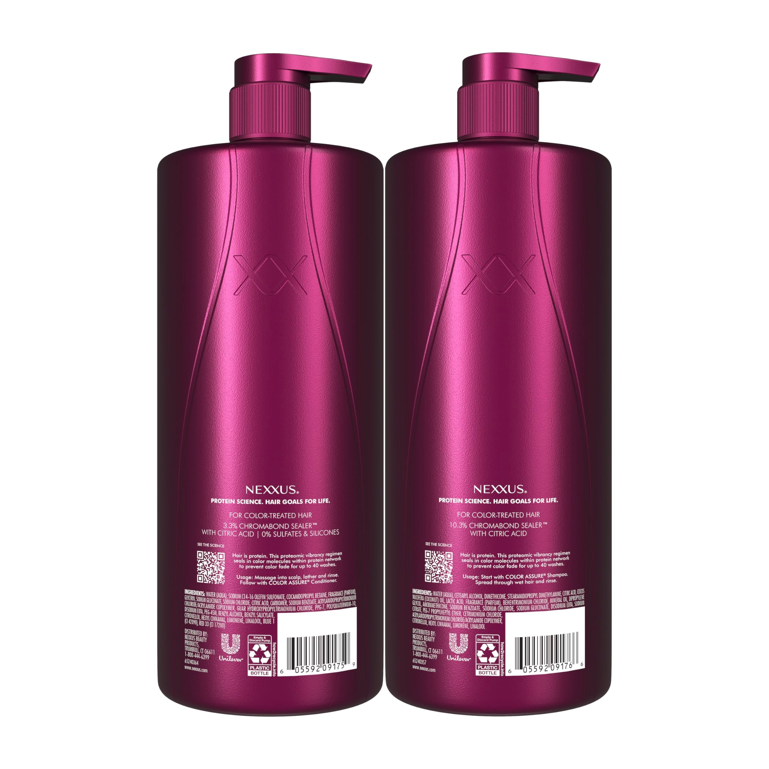 Nexxus Color Assure Color Care 2 Count for Vibrancy Shampoo, Conditioner Color Treated Hair Powered by Chromabond Sealer with Citric Acid 33.8 fl oz