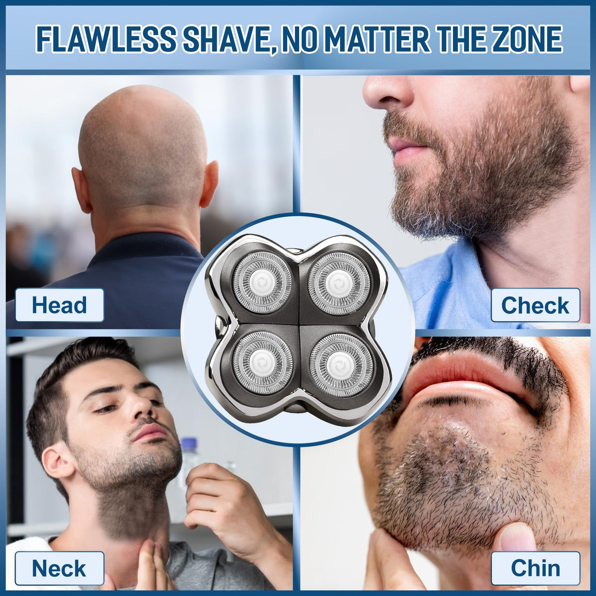 2 Pack Pro 4 Replacement Blades Compatible with Skull & Pitbulls Shaver Head Gold PRO, Silver PRO, Platinum PRO, Butterfly Kiss PRO | Floating 4 Heads Electric Razor Refills + 1 Cleaning Brush